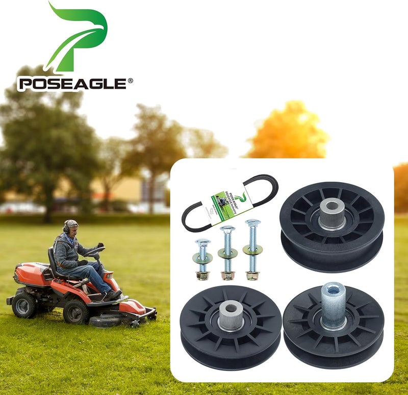 POSEAGLE 532194326 بكرة إيدلر على شكل V مع 532194327 بكرة إيدلر مسطحة و 532407287 بكرة إيدلر على شكل V حزام 1/2x93، مجموعة أدوات استبدال 194326 194327 407287 - Image 2